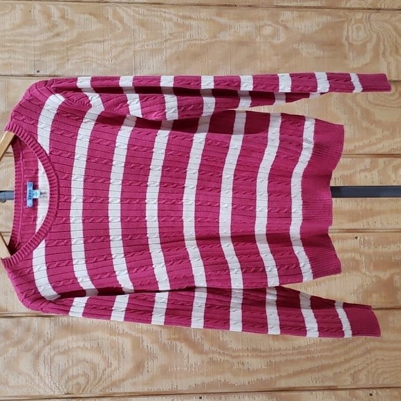 IZOD Pink White Striped Crew Neck Cotton Sweater Size XL - Picture 1 of 4
